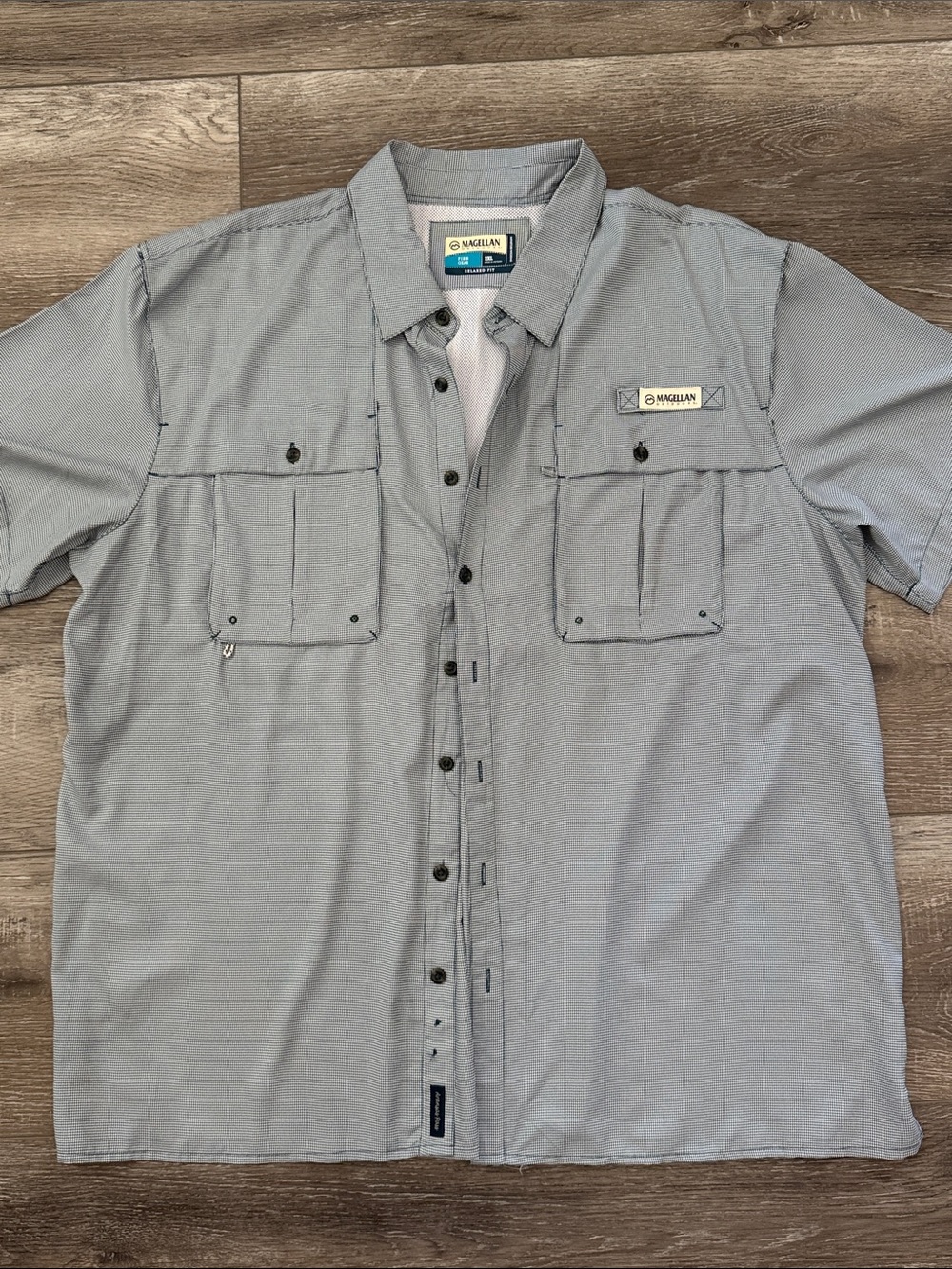 Magellan Outdoors Short-Sleeve Performance Button-Down Shirt - Light Gray